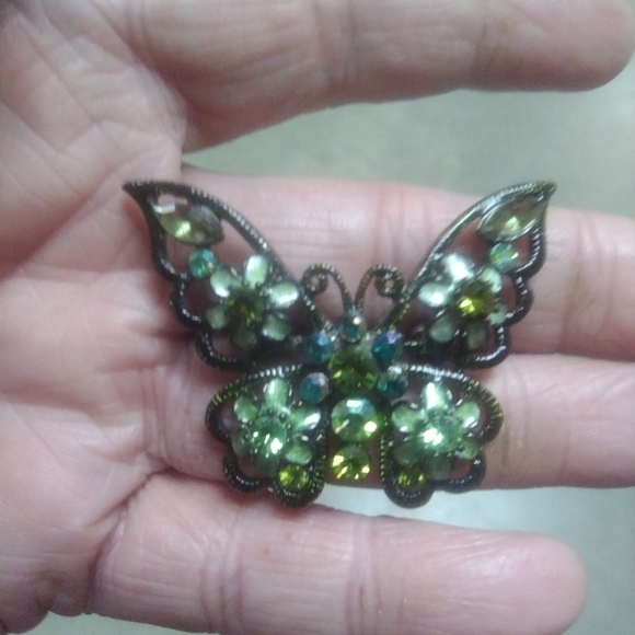 Vintage Sparkly Rhinestone & Enamel Butterfly Brooch Pin Boho Glamour Regency - Picture 1 of 5